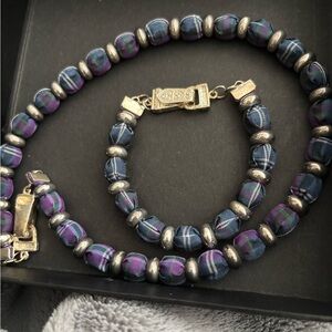 Plaid Beaded Necklace and Bracelet Set